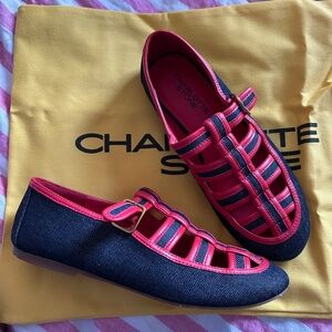 Charlotte Stone Junie flats in Black Kiss, size 8